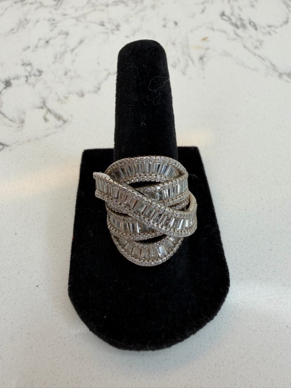 Silver Statement Baguette CZ Cocktail Ring Chunky Glam Crystal Wrap Ring